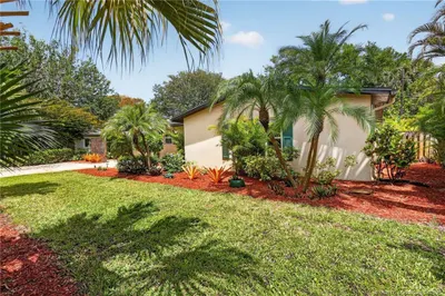 Manicured landscaping.