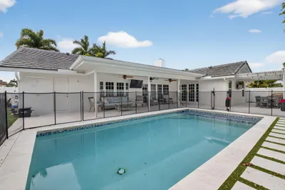 view from pool with child gate
