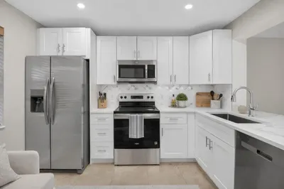 Modern kitchen with stainless steel deta