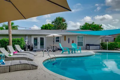 Backyard view with heated salt water pool