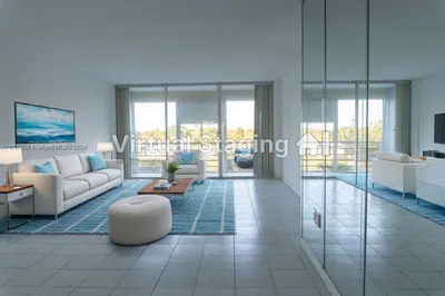 Virtual stating of living room over looking water