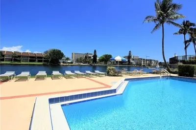 Heated resort style pool at water's edge