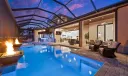 Deep end of the saltwater pool with fire and water bowls